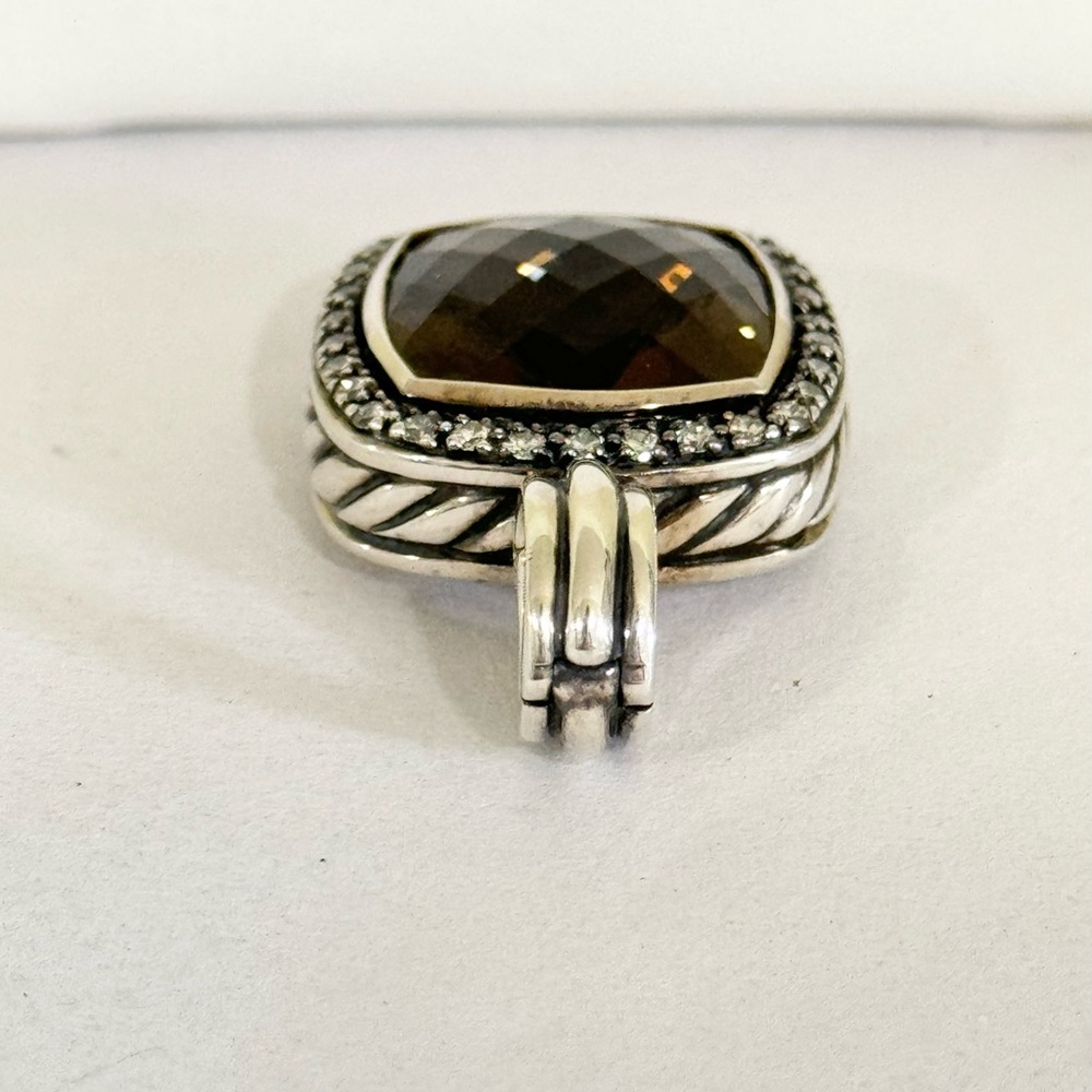 David Yurman Moonlight Ice Albion 14mm Smokey Topaz Diamond Pendant Enhancer - Picture 5 of 11